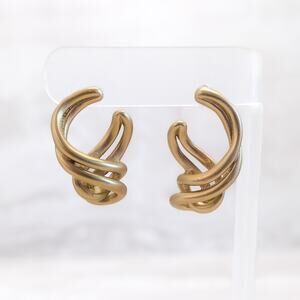 Vintage Stud Earrings Large Antique Gold Tone Statement - Some Bending To Posts